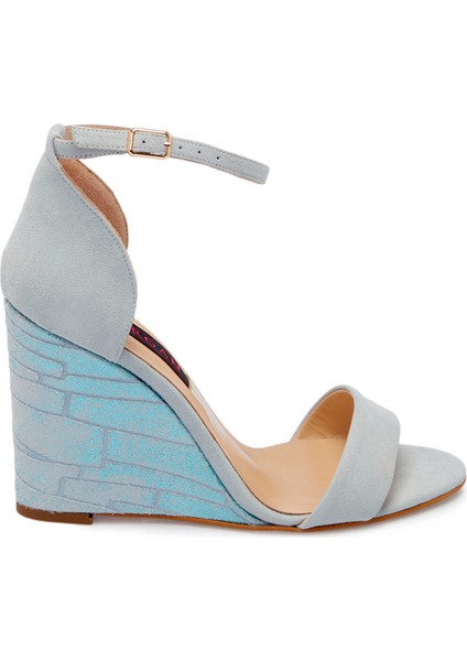 Mavi Hakiki Süet Deri Kadın Dolgu Topuklu Ayakkabı - K24Y1AY67251-F60