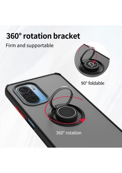 Redmi K40 Pro Uyumlu Kılıf Yüzüklü Standlı Extra Darbe Koruma Sert Silikon Kapak - Siyah fiyatları