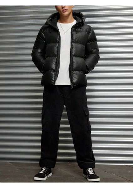 Erkek Siyah Su ve Rüzgar Geçirmez Şişme Mont modelleri
