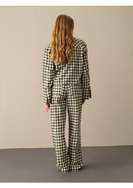 Kadın Yeşil Oversize Ekose Pantolon