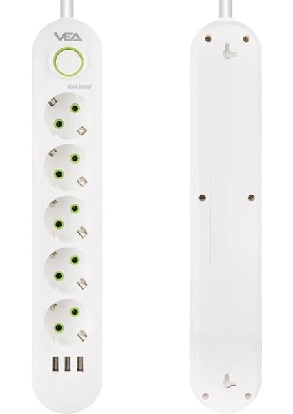 VA-21562 5'li 3 Usb'li 1.5 Metre Akım Korumalı Priz Beyaz fiyatları