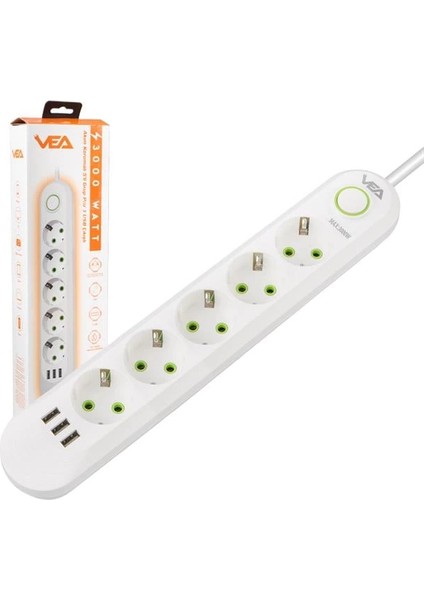 VA-21562 5'li 3 Usb'li 1.5 Metre Akım Korumalı Priz Beyaz fırsatları