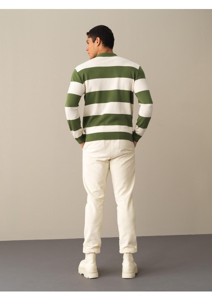 Erkek Yeşil Polo Yaka Regular Fit Kazak