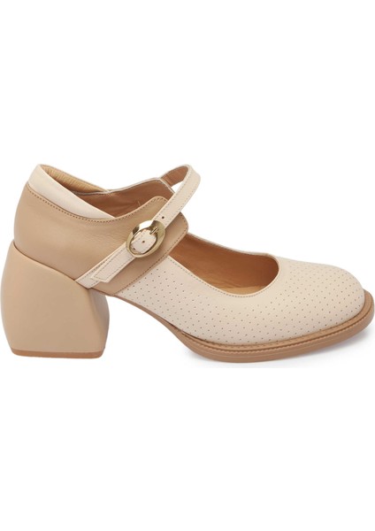 Bej Hakiki Deri Kadın Topuklu Ayakkabı - K24I1AY67291-A25
