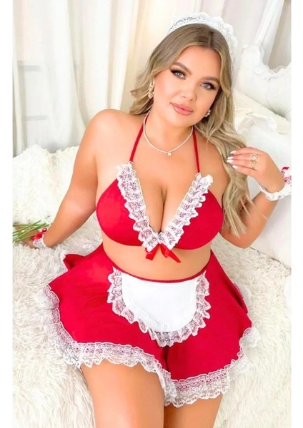 Mulvxbrf BRF02 Kırmızı Dantelli Hizmetçi Kostümü (Mulvix) fiyatları