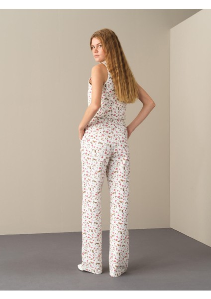 Kadın Pembe Pamuklu Oversize Desenli Pantolon