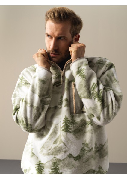 Erkek Yeşil Oversize Polar Sweatshirt