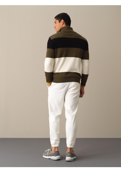 Erkek Haki Regular Fit Çizgili Kazak