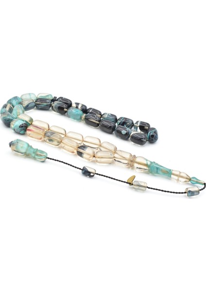 Hakan Turan Imzalı Kapsül Kesim Şeffaf Lacivert Sıkma Kehribar Tesbih