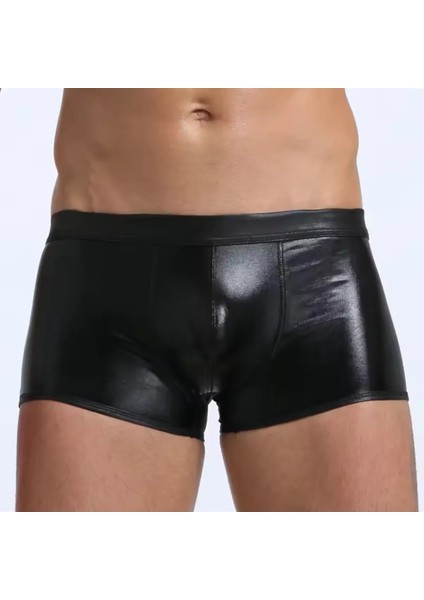 Mulvxbrf BRF02 Deri Görünümlü Siyah Erkek Boxer - Tanga (Mulvix)