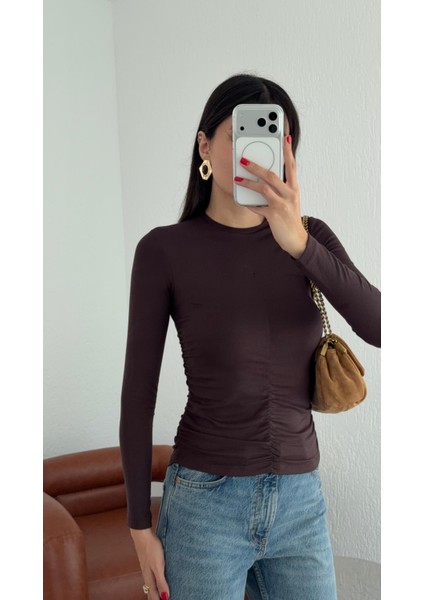 Önü Büzgülü Acı Kahve Soft Touch Bluz fiyatları