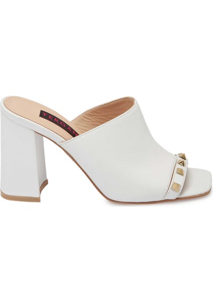 Beyaz Hakiki Deri Kadın Terlik - K24Y1TR67254-A26