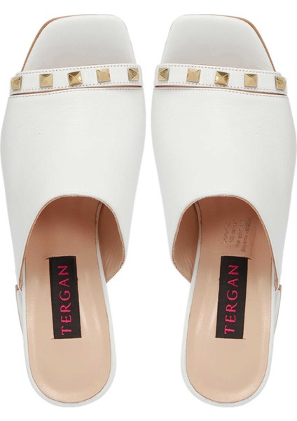 Beyaz Hakiki Deri Kadın Terlik - K24Y1TR67254-A26