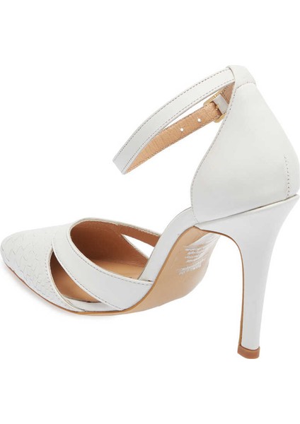 Beyaz Hakiki Deri Kadın Stiletto - K24I1AY67289-A26
