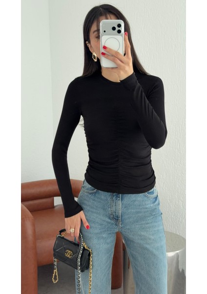Önü Büzgülü Siyah Soft Touch Bluz fiyatları