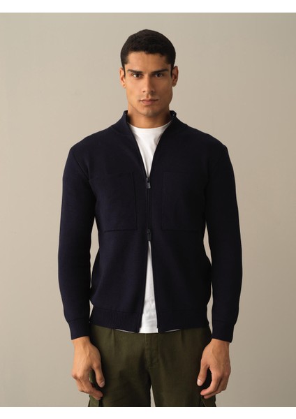 Erkek Lacivert Oversize Cep Detaylı Hırka