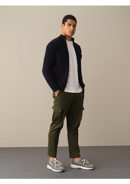 Erkek Lacivert Oversize Cep Detaylı Hırka