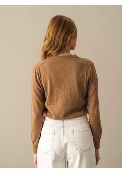 V Yaka %100 Pamuk Regular Fit Basic Kazak
