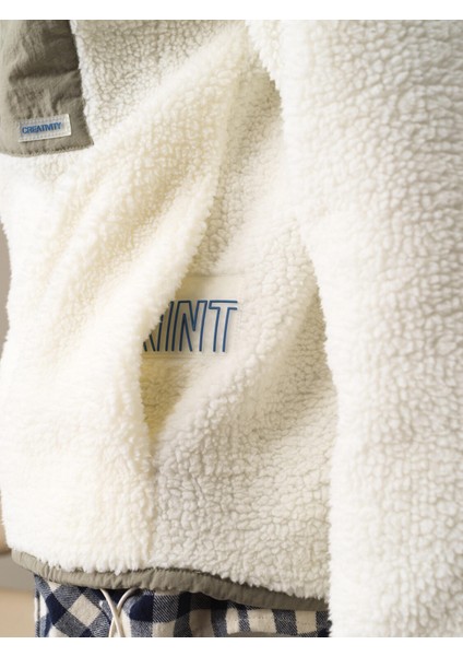 Erkek Beyaz Oversize Kuzu Mont