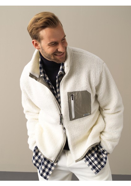 Erkek Beyaz Oversize Kuzu Mont