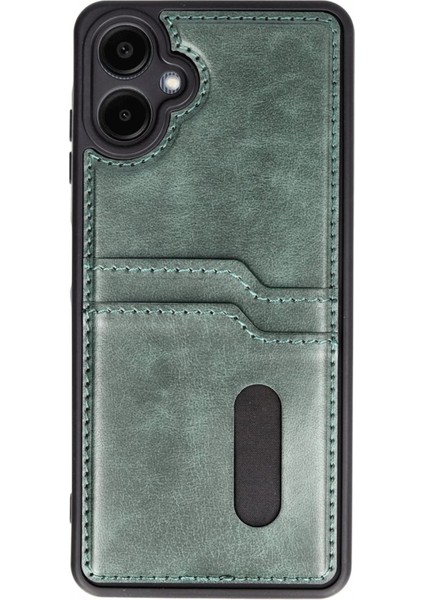 Samsung Galaxy A06 Kılıf Sara Kartvizitli Deri Kılıf - Koyu Yeşil