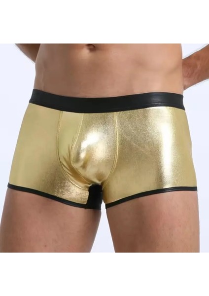Mulvxbrf BRF02 Deri Görünümlü Altın Erkek Boxer - Tanga (Mulvix)