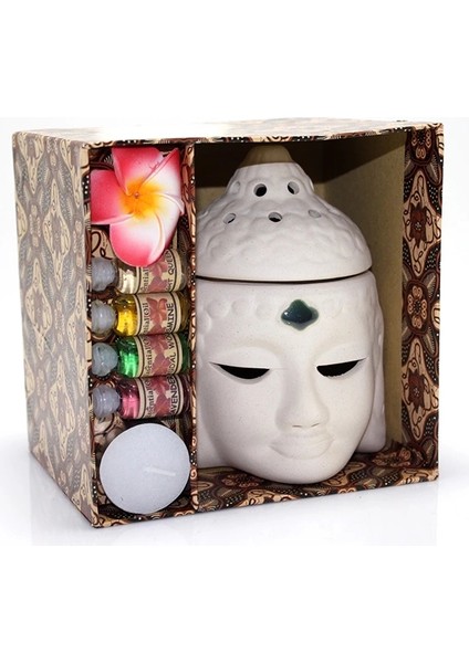 Mulvxkrg KRG02 Seramik Buda Büstü Buhurdanlık Seti No:03 (Mulvix)