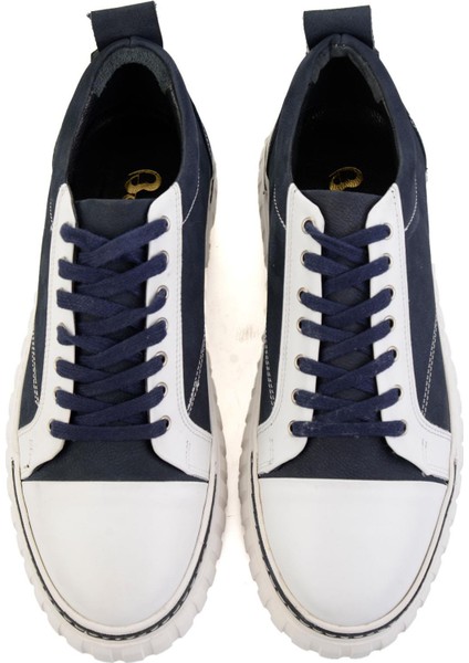 Beyaz Lacivert Hakiki Deri Erkek Sneaker E01401087103 fırsatları