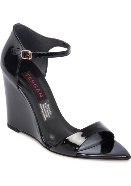 Siyah Rugan Hakiki Deri Kadın Dolgu Topuklu Ayakkabı - K24Y1AY67252-A07