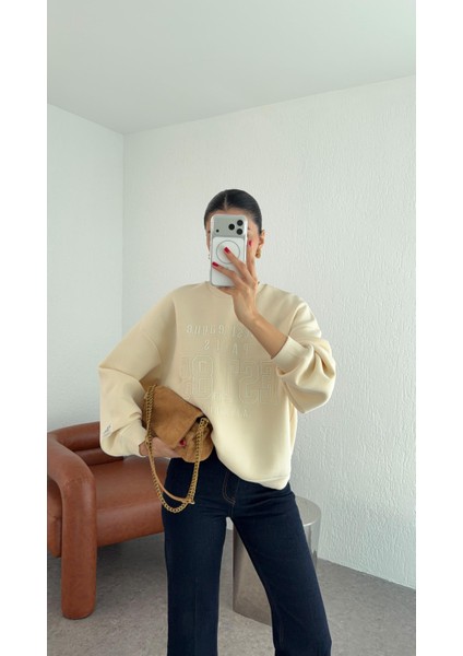 Nakışlı Şardonlu Sarı Sweat