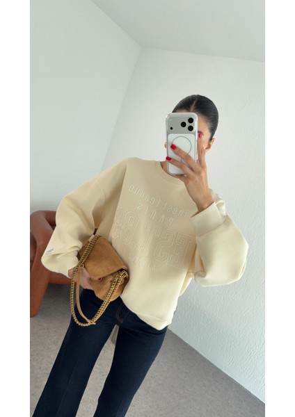 Nakışlı Şardonlu Sarı Sweat modelleri