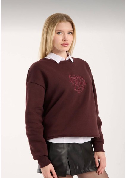 Nakışlı Şardonlu Bisiklet Yaka Oversize Hoodie/sweatshirt fiyatları