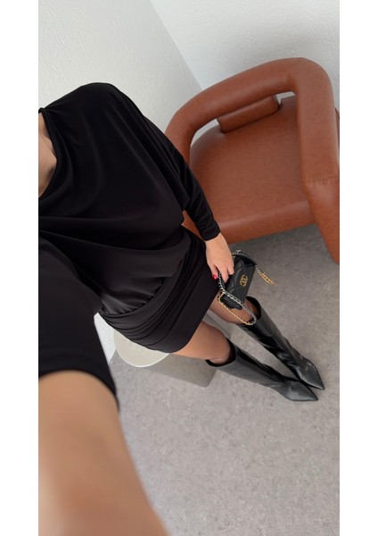 Asimetrik Kesim Siyah Mini Elbise fiyatları