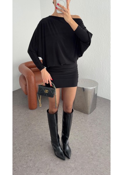 Asimetrik Kesim Siyah Mini Elbise modelleri