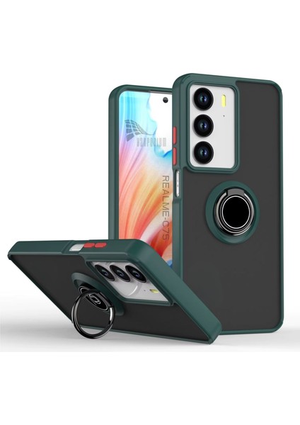 Realme C75 Uyumlu Kılıf Yüzüklü Standlı Extra Darbe Koruma Sert Silikon Kapak - Yeşil