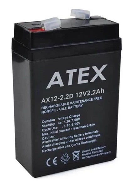 12 Volt 2.2 Amper Dik Kare Akü (70X46X101 Mm)