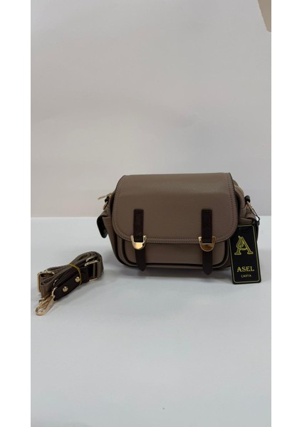 , Toka Aksesuar Detaylı,kapaklı,çok Gözlü, Vizon Kahve Kadın Çapraz Çantası