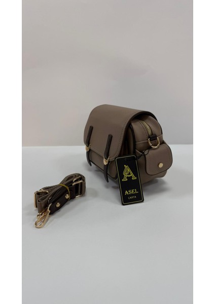 , Toka Aksesuar Detaylı,kapaklı,çok Gözlü, Vizon Kahve Kadın Çapraz Çantası modelleri