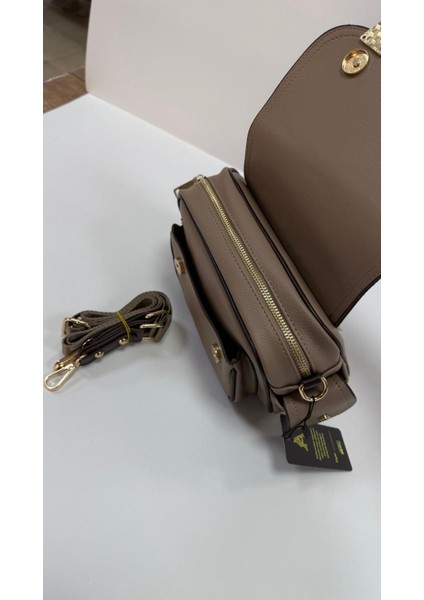 , Toka Aksesuar Detaylı,kapaklı,çok Gözlü, Vizon Kahve Kadın Çapraz Çantası indirimleri