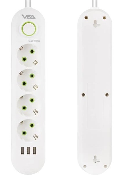 VA-21560 4'lü 3 Usb'li 1.5 Metre Akım Korumalı Priz Beyaz fiyatları