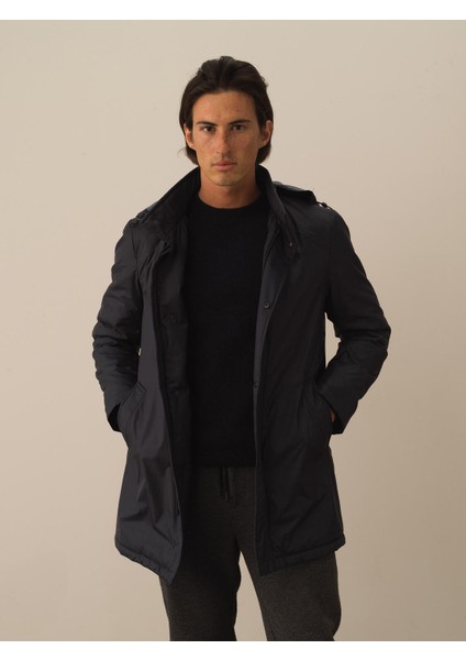 Erkek Siyah Regular Fit Uzun Şişme Kaban