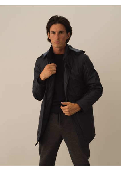 Erkek Siyah Regular Fit Uzun Şişme Kaban