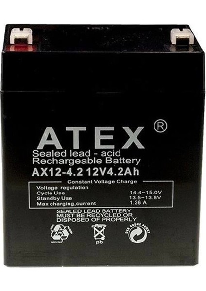 AX12-4.2 12 Volt 4.2 Amper Kuru Akü (90X70X101 Mm)