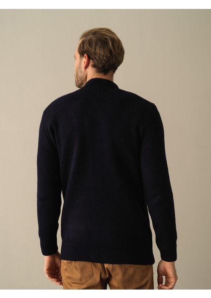 Erkek Lacivert Regular Fit Fermuarlı Hırka