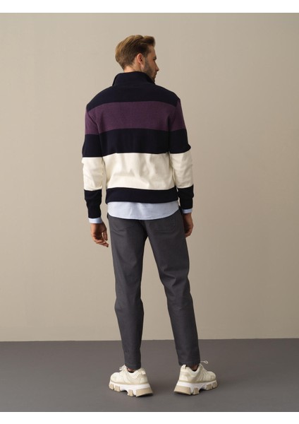 Erkek Lacivert Regular Fit Çizgili Kazak