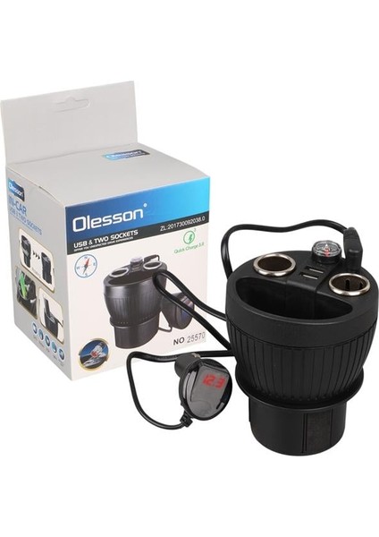 Olesson 1640 12-24V Çiftli Çift Usbli 120W 80CM Kablolu Dijital Ekranlı Araç Çakmak Çoklayıcı