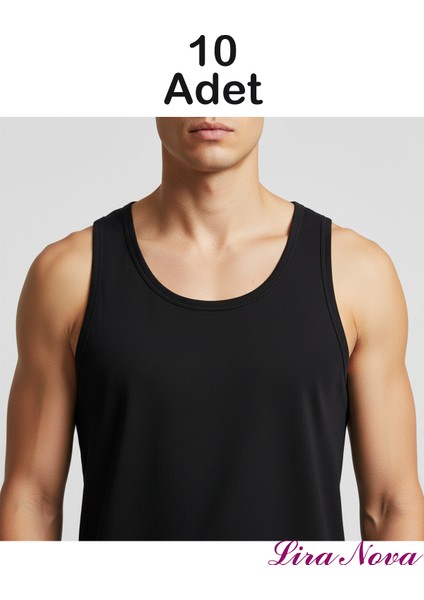 Klasik Siyah Atlet Suprem Kumaş %100 Coton 10'lu Hertip Sporcu Atlet