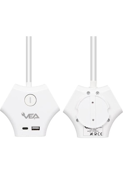 VE-G903YC 3'lü Usb+ Type-C Girişli Anahtarlı 1.5 Metre Grup Priz fiyatları