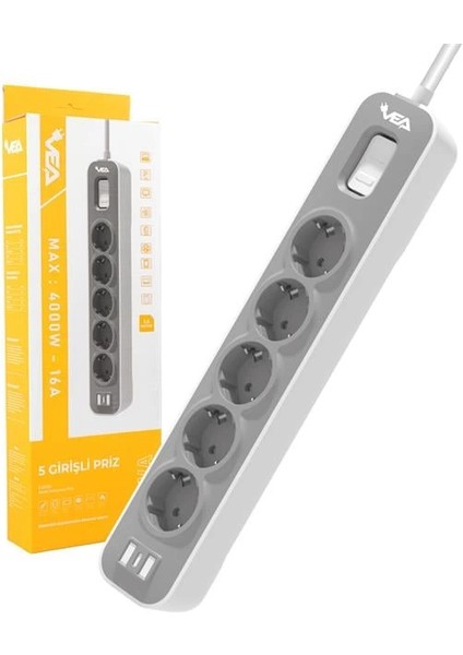 VE-NOVA105 A Class 5'li Anahtarlı 1.5 Metre Akım Korumalı Priz fırsatları