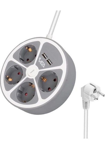 VE-G604YU 4'lü 2 Usb’li Anahtarlı 1.5 Metre Grup Priz